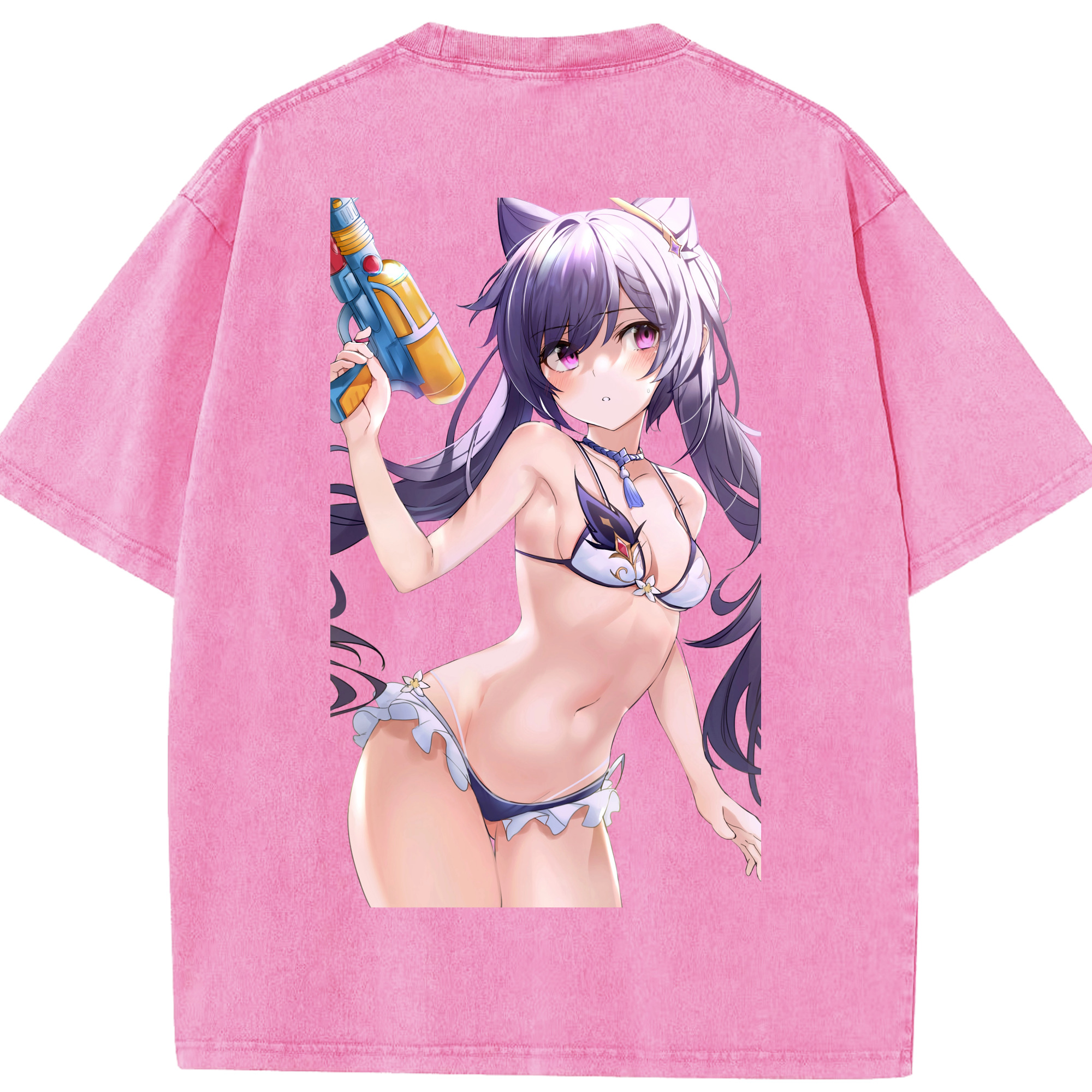げんし神 刻晴 こくせい genshin Kokusei 綿100% ヴィンテージ風 半袖Tシャツ（背面プリント）